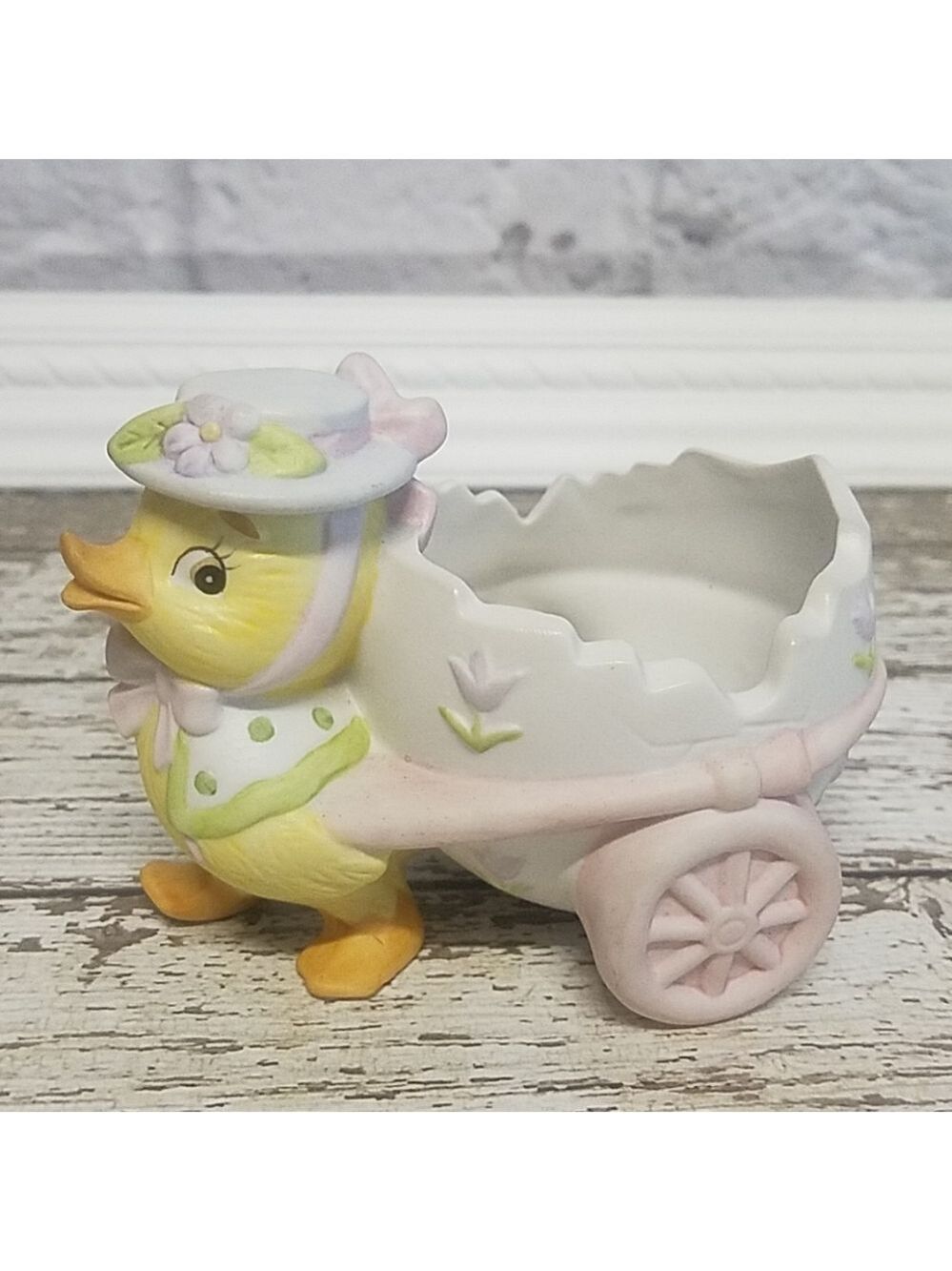 Lefton Easter chick duck with egg cart buggy 1984